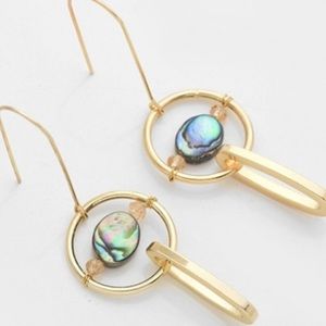 Threader Abalone Shell Dangles Earrings Gold Blue